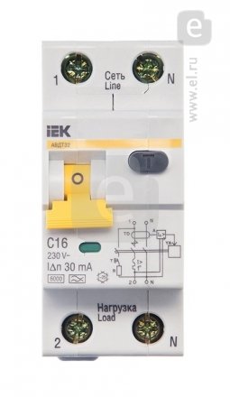 Выключатель автоматический дифференциального тока 2п (1P+N) C 25А 30мА тип A 6кА АВДТ-32 IEK MAD22-5-016-C-30
